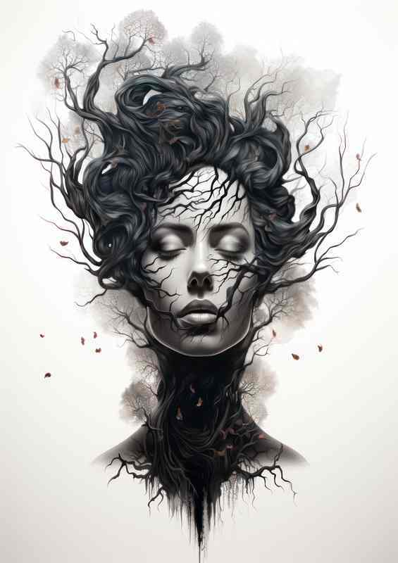 Natures Canvas Woman’s Face Branching Out | Metal Poster