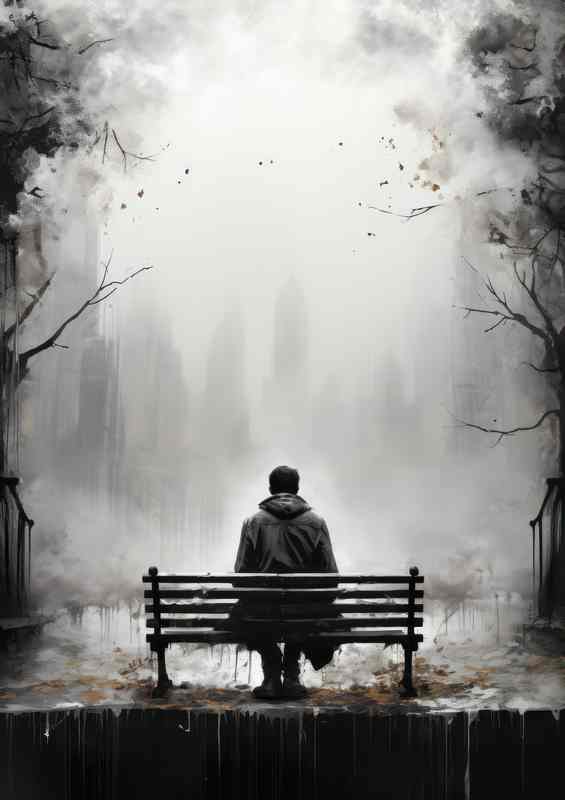Peaceful Contemplation Man Sitting Park Bench | Metal Poster
