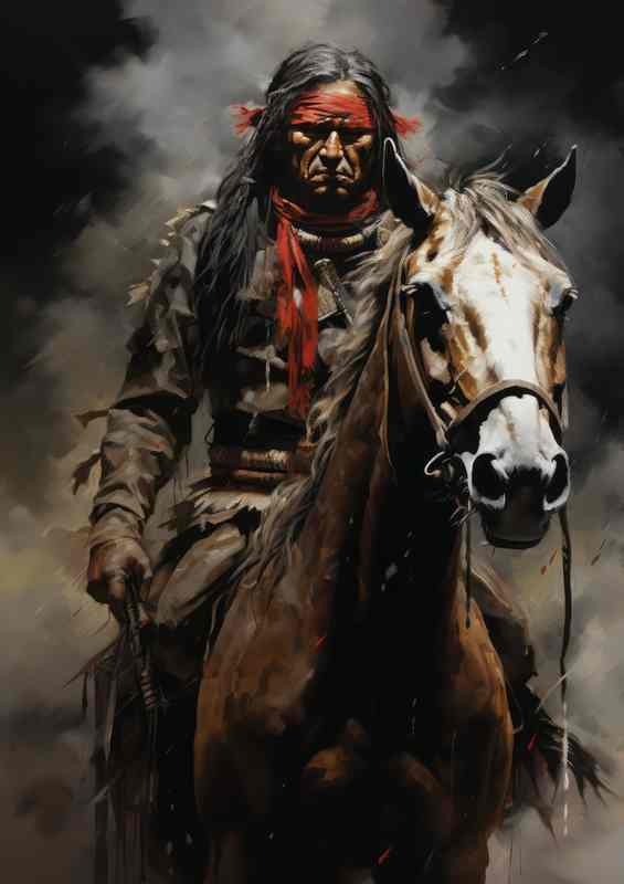 Red Indian Equestrian Journey Across Lands | Metal Poster