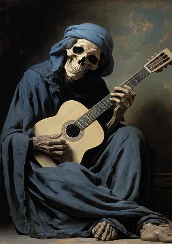 Seated Playing His Guitar | Metal Poster