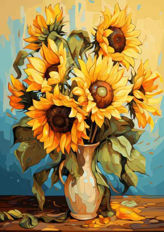 Vibrant Sunflowers Dancing Under Summer Sky | Metal Poster