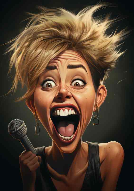 Caricature of Miley Cyrus big smile | Metal Poster