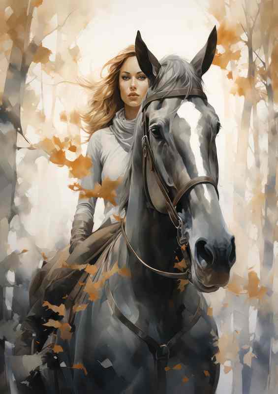Youthful Equestrian Joy Riding Through Meadows | Metal Poster