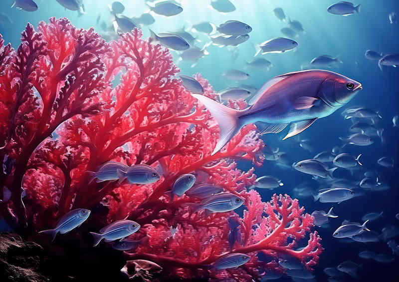 Many fish on A Coral Bright red | Metal Poster