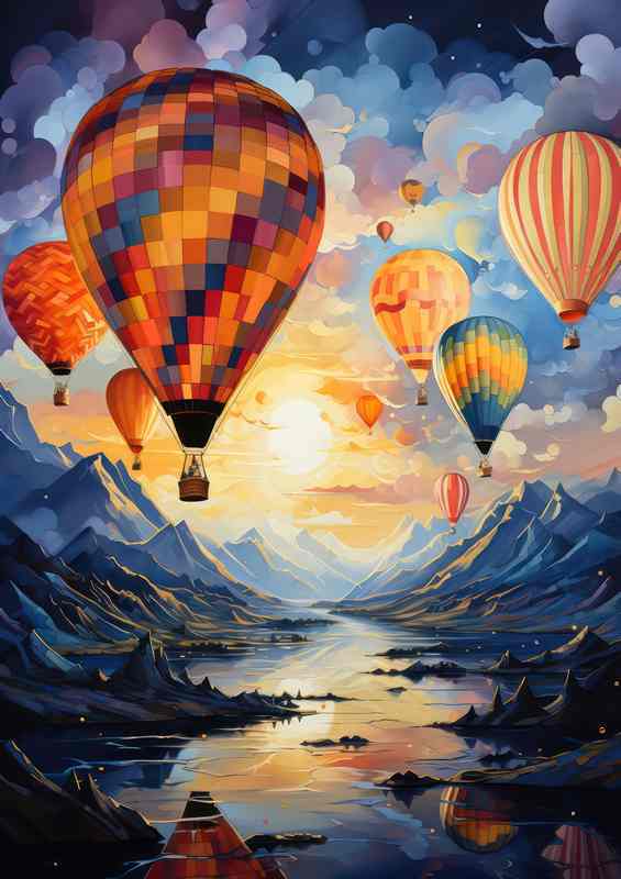 Aerial Tapestry Bright Balloons Paint the Sky | Metal Poster