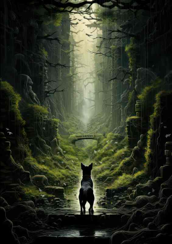 Canine Curiosity Dog Peering Through Dense Forest | Metal Poster