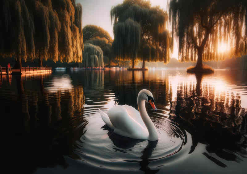 Swan Gliding on the lake | Metal Poster
