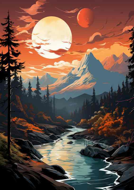 Dusk Sunset Over the Majestic Mountains | Metal Poster