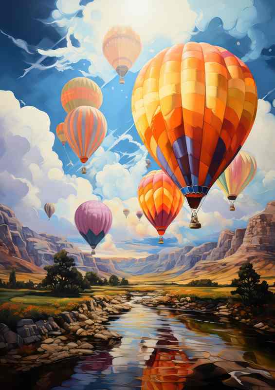 Ethereal Journey Balloons Gliding through Skys Expanse | Metal Poster