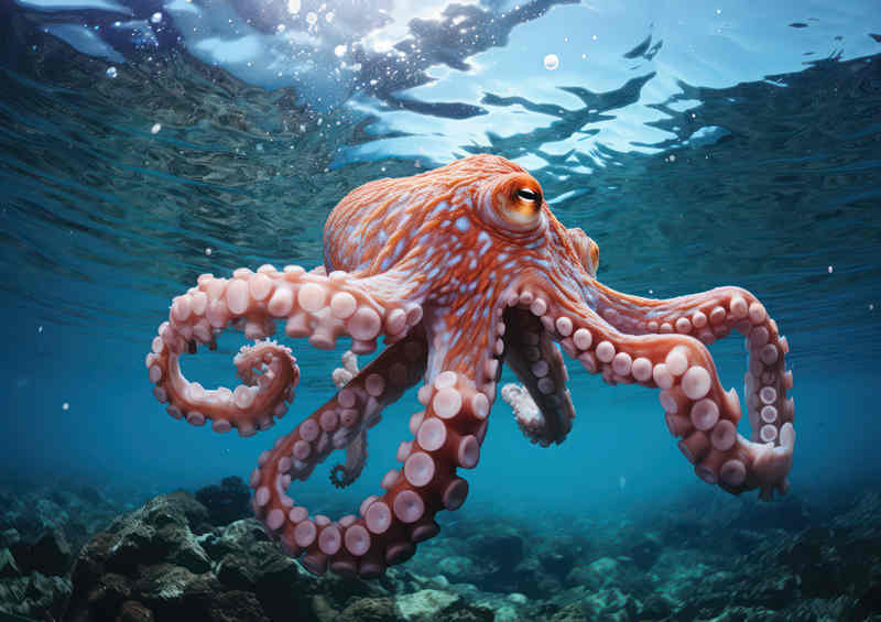 Octopus swimming on the ocean floor | Metal Poster
