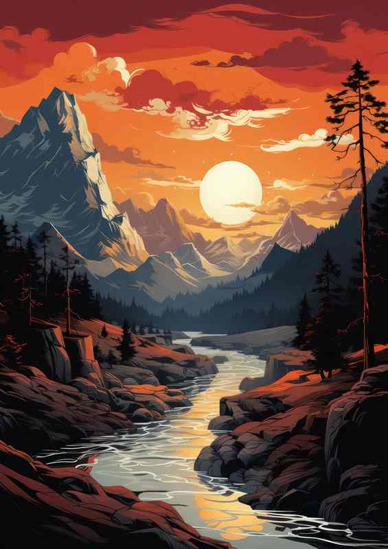 Illuminated Peaks Sunset Lights the Mountain Canvas | Metal Poster