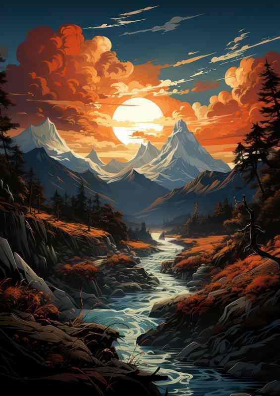 Mountainous Elegy Sunset Melody Across the Peaks | Metal Poster