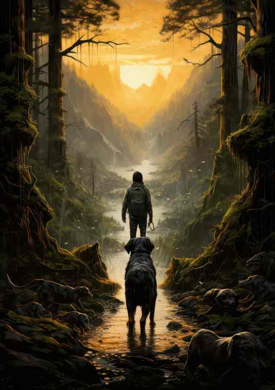 Natures Explorer Dog Gazing Through Woodland Wonder | Metal Poster