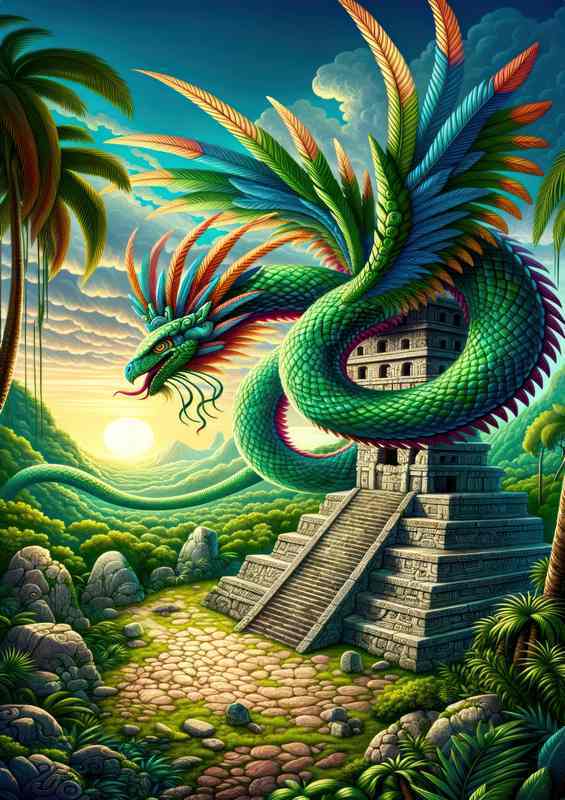 Aztec god Quetzalcoatl feathered and serpent | Metal Poster