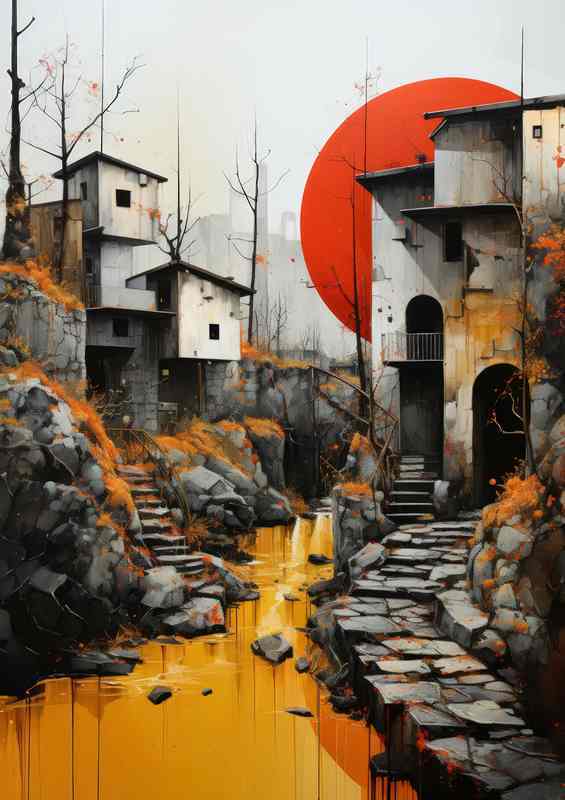 Red Sun Yellow River | Metal Poster