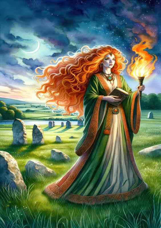 Celtic goddess Brigid fiery haired and regal | Metal Poster