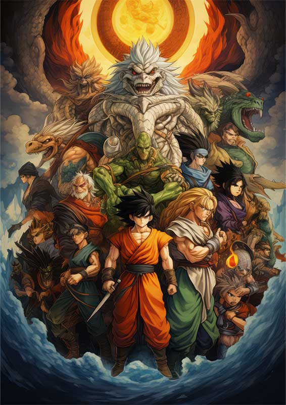 Goku & Friends Cartoon Metal Poster - Dragon Ball Character Collage