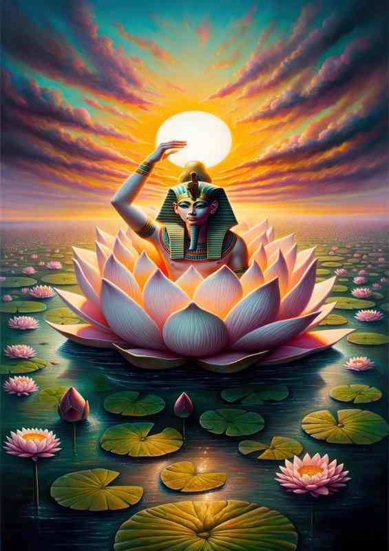 Egyptian god Nefer Tum god of the lotus blossom | Metal Poster