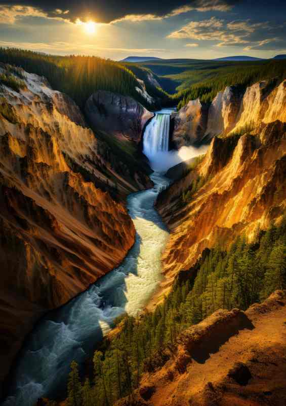 Golden Hues of Yellowstone canyon | Metal Poster