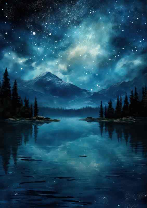 Luminnous Lakeside Milky Way | Metal Poster
