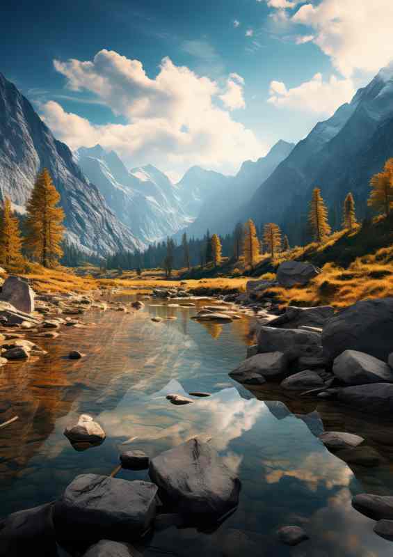 Mountain and Lake Clear Waters View | Metal Poster