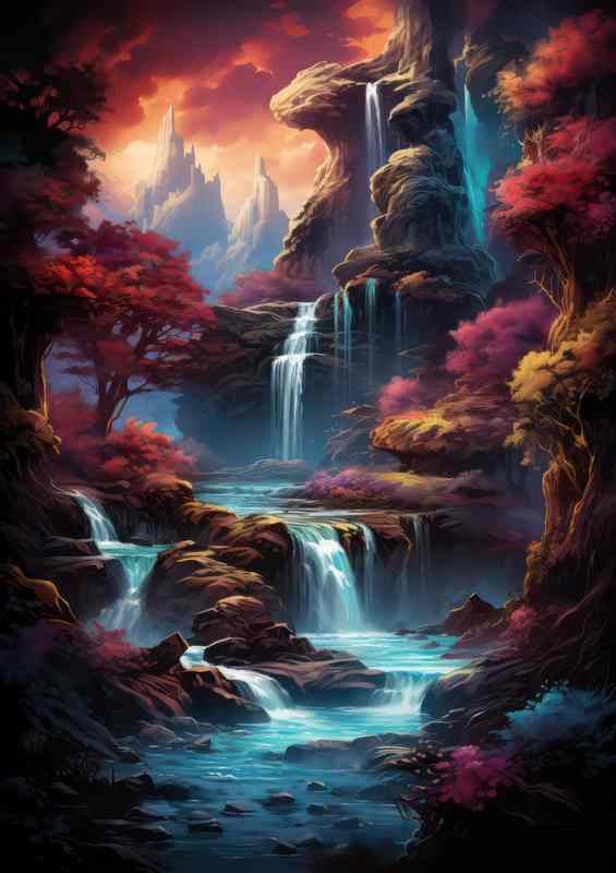 Vibrant Colours Play With Waterfalls | Metal Poster
