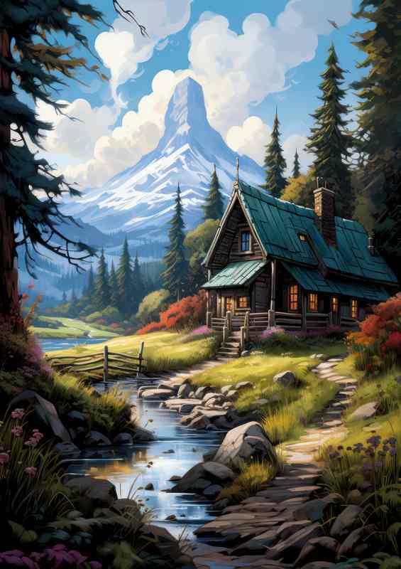 Welcome Home Cottage By The River | Metal Poster