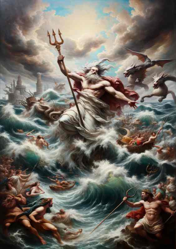 Greek god Poseidon god of the sea wielding his trident | Metal Poster