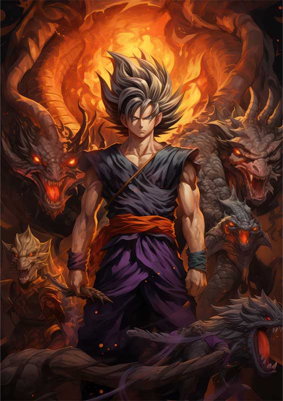 Dragon ball character Goku and the dead dragons | Metal Poster