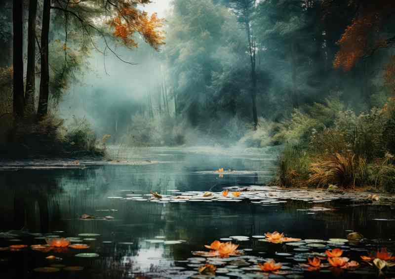 Foggy Pond Misty Trees | Metal Poster
