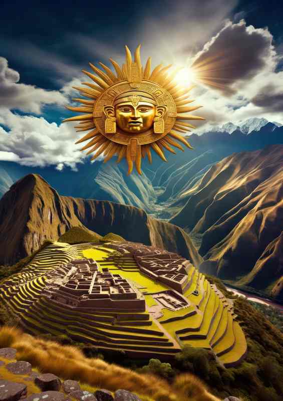 Incan god Inti radiant and golden depicted as a sun | Metal Poster