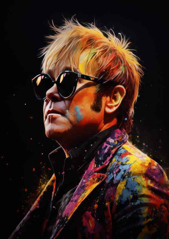 Elton John Very colourful art | Metal Poster