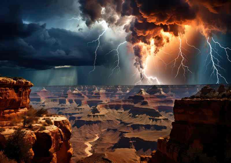 Lightening Bolts Over Grand Canyon | Metal Poster