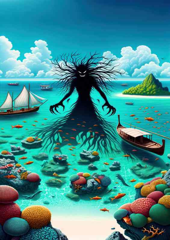 Maldivian spirit Rannamaari sea demon | Metal Poster