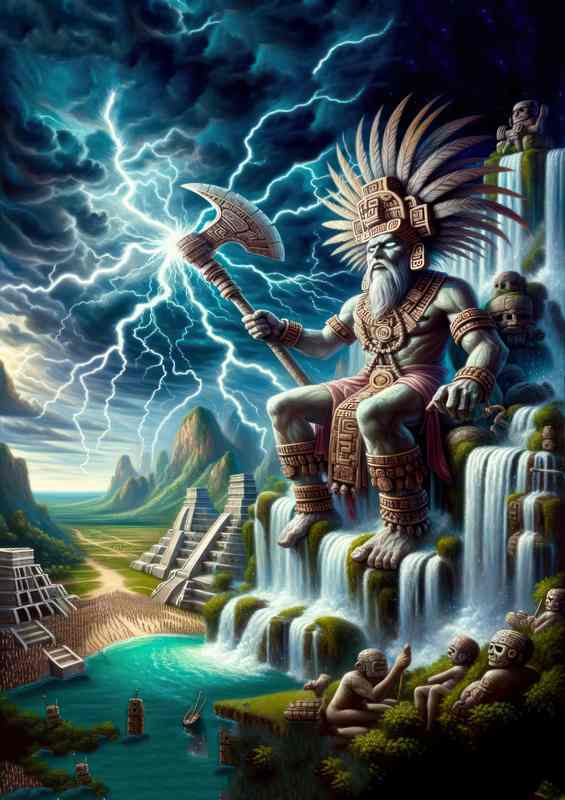 Mayan god Chaac rain and lightning | Metal Poster