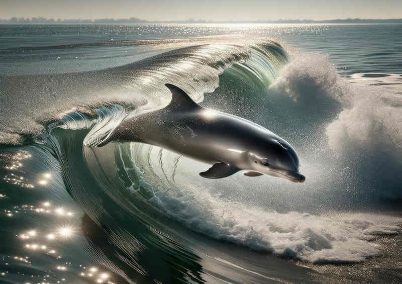 Porpoises flying through the sea with big waves | Metal Poster
