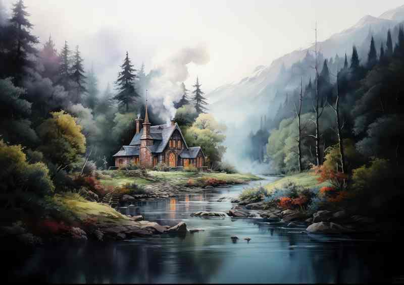 Welcome Home Cabin On the Stream | Metal Poster