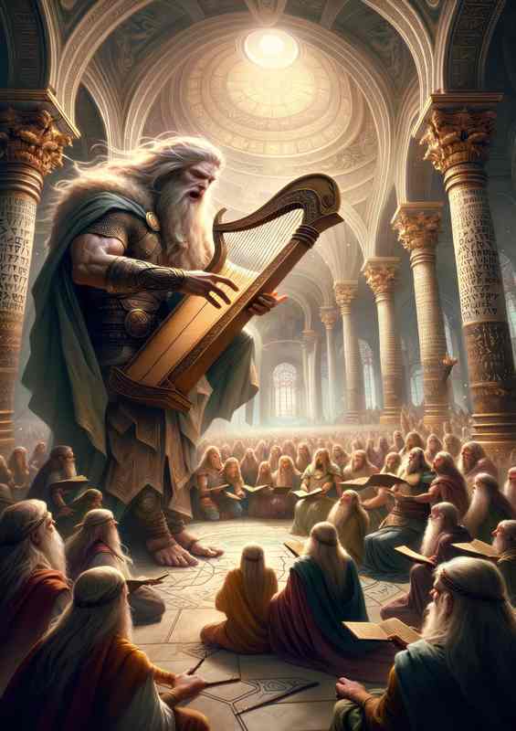 Norse god Bragi god of poetry with a harp in hand | Metal Poster