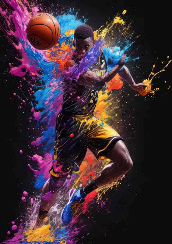 Athletic Basketball Player Radiant Running Splash Art | Metal Poster