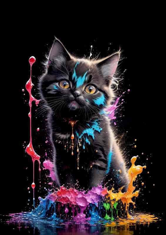 Colorful Cat Charm Artistic Splash Vision | Metal Poster