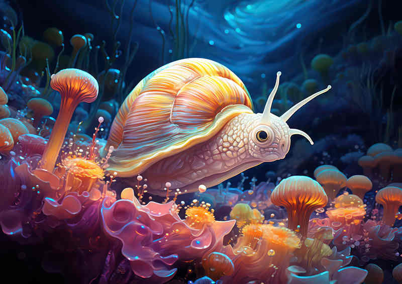 Snail in the middle of an underwater_habitat | Metal Poster