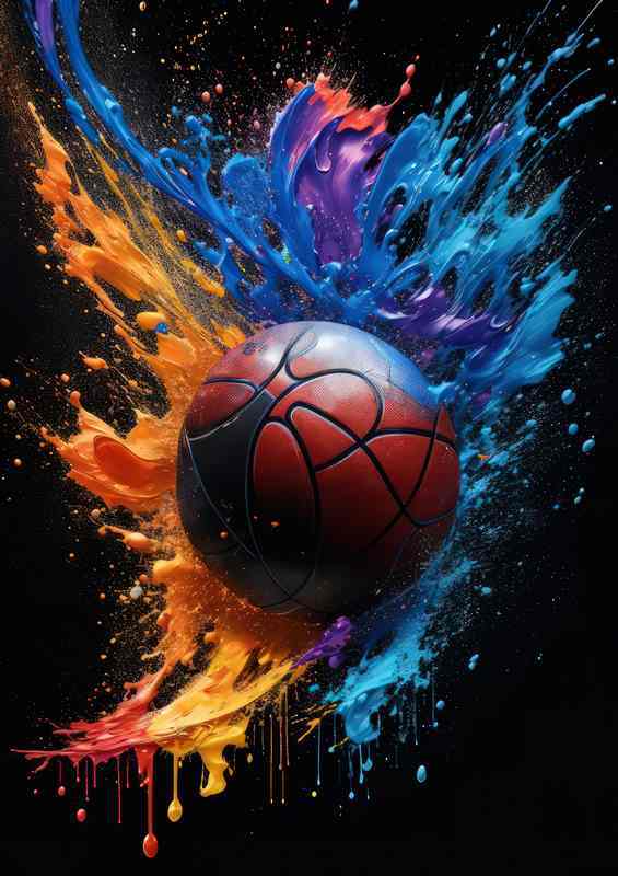 Dynamic Basketball Diva Colorful Splash Artistry | Metal Poster