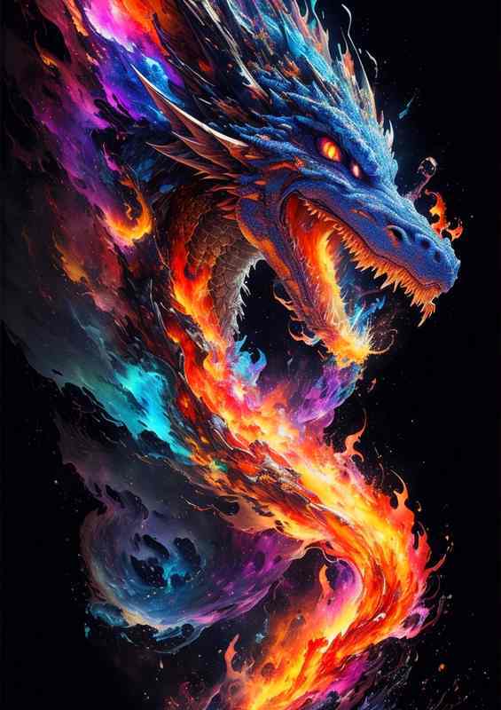 Enchanting Dragon Symphony Splash Art Delight | Metal Poster