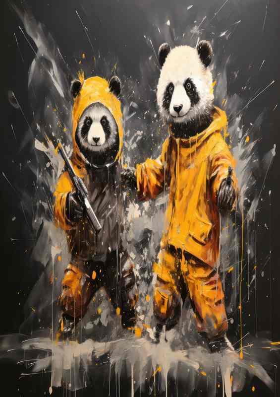 Fighting Pandas Tapestry Bold Splash Art Design | Metal Poster