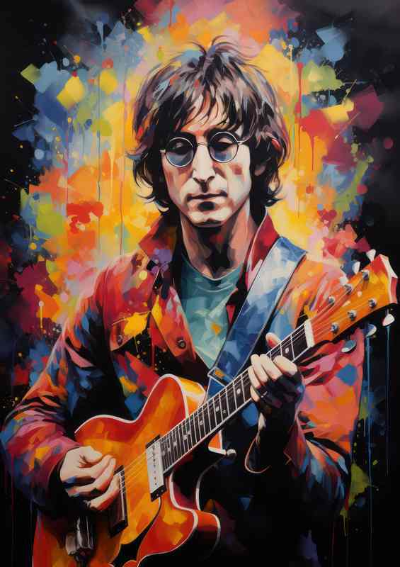 John Lennon Very colourful splast art sstyle | Metal Poster