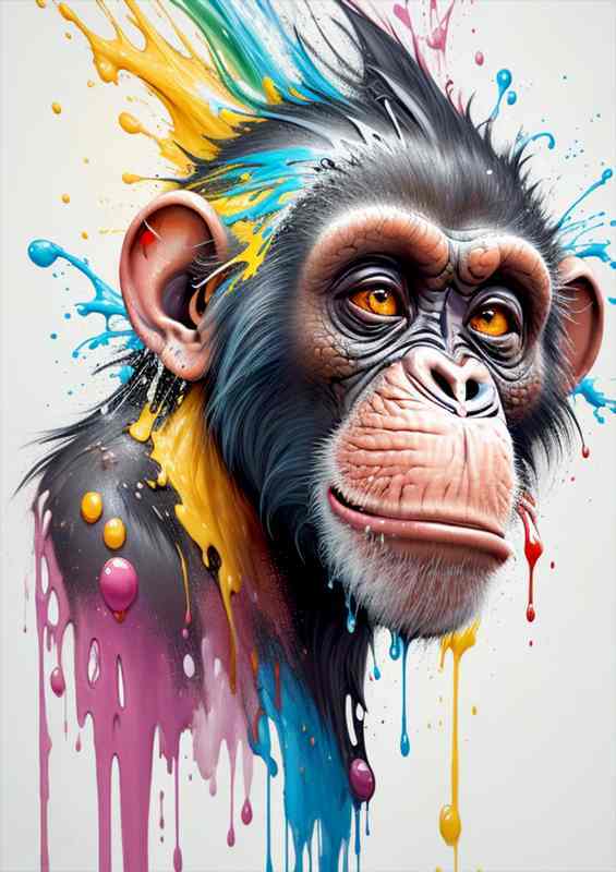Mystical Monkey Muse Colorful Splash Artistry | Metal Poster