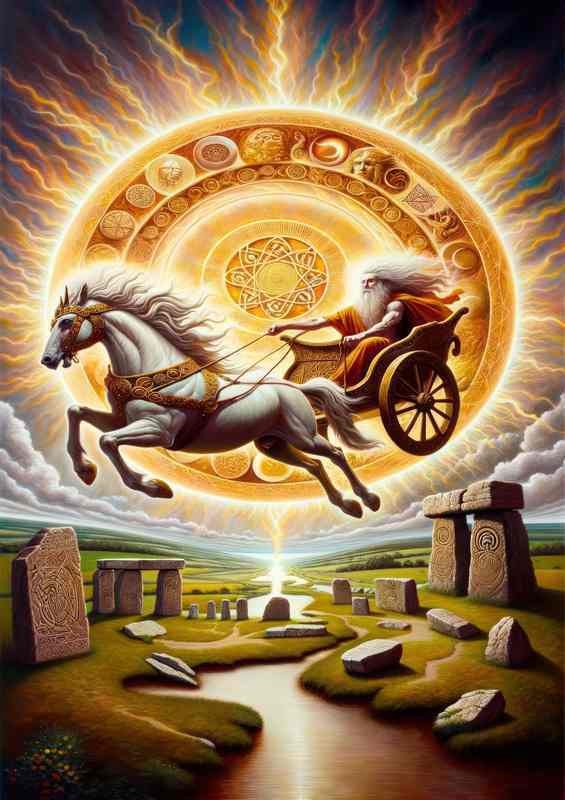 Pagan god Belenus Celtic sun god radiating light | Metal Poster