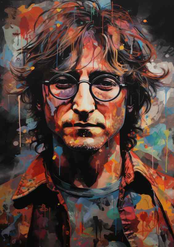 John Lennon with glasses in splash art style | Metal Poster