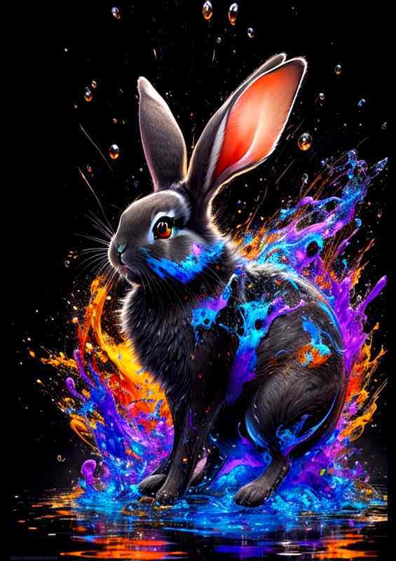 Radiant Rabbit Rhapsody Bold Splash Art Scene | Metal Poster