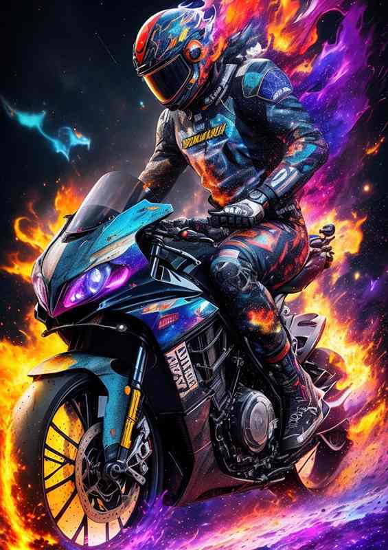 Radiant Racing Bike Bold Splash Art Creation | Metal Poster
